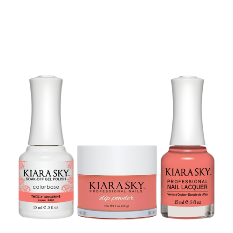 KIARA SKY 3in1 (Dipping Powder + Gel Polish + Nail Lacquer) - DGL 542, Twizzly Tangerine